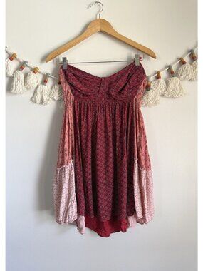 Free People Across The Sea Ditsy Floral Patchwork Strapless Babydoll Top Cottage